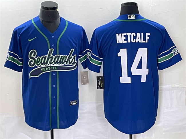 Men's Seattle Seahawks #14 DK Metcalf Royal Throwback Cool Base Stitched Baseball Jersey